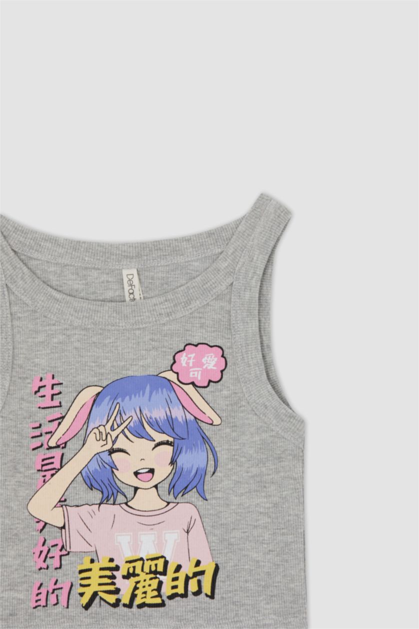 GIRLS & TEENS Grey Melange تانك توب مضلع سليم فيت