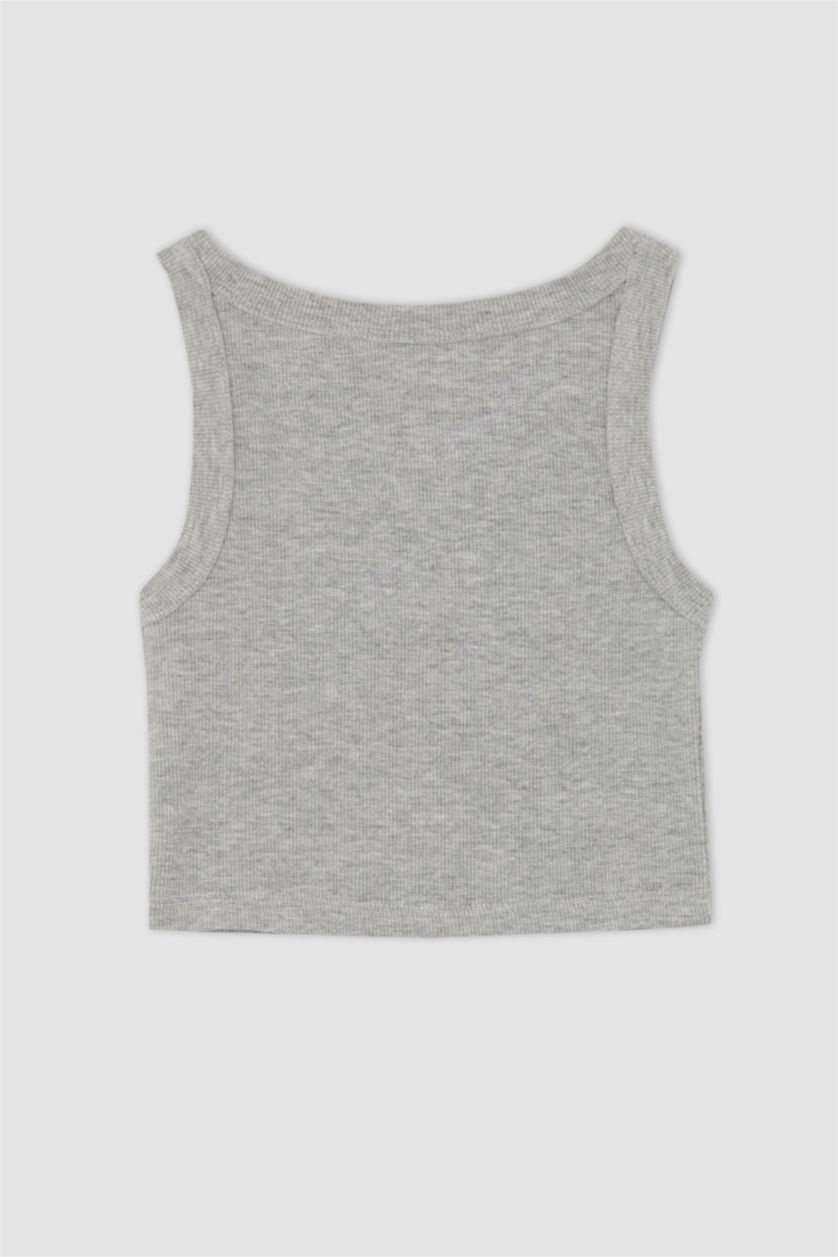 GIRLS & TEENS Grey Melange تانك توب مضلع سليم فيت