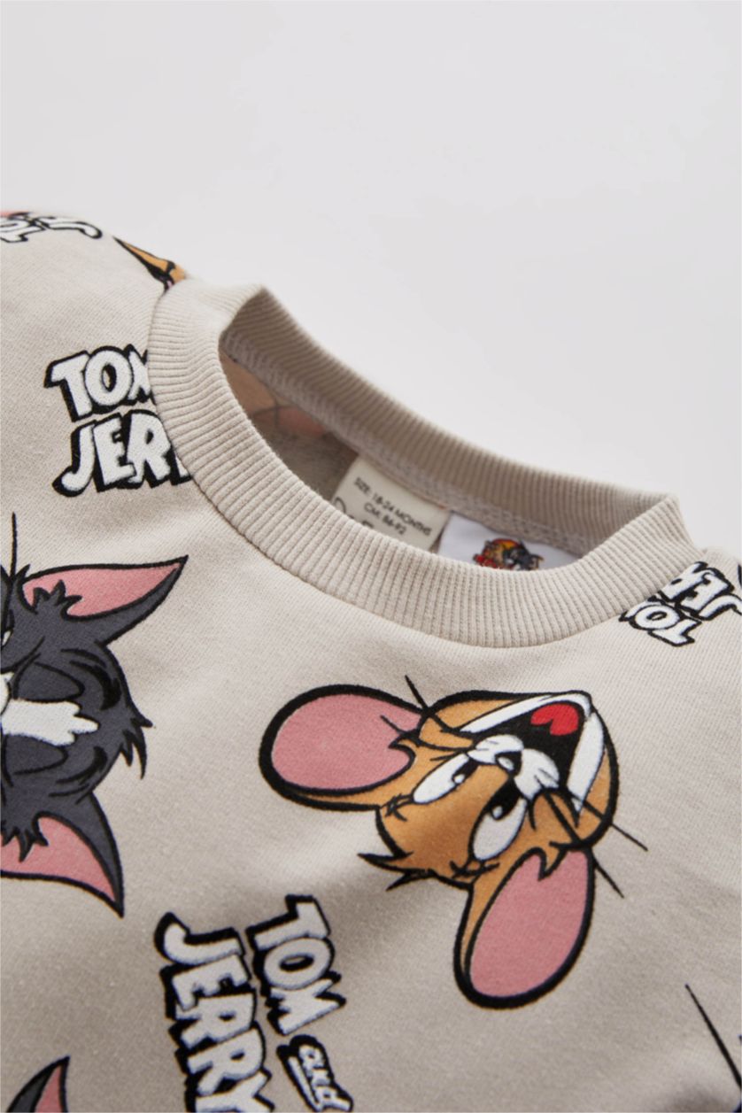 Erkek Bebek Bej Erkek Bebek Tom & Jerry Sweatshirt Eşofman Altı 2'li Takım