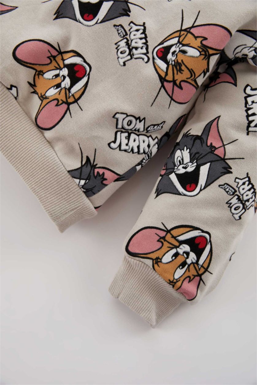 Erkek Bebek Bej Erkek Bebek Tom & Jerry Sweatshirt Eşofman Altı 2'li Takım