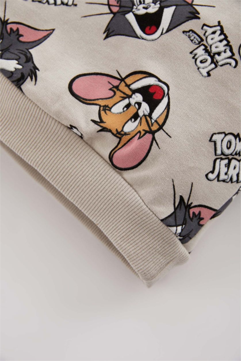 Erkek Bebek Bej Erkek Bebek Tom & Jerry Sweatshirt Eşofman Altı 2'li Takım
