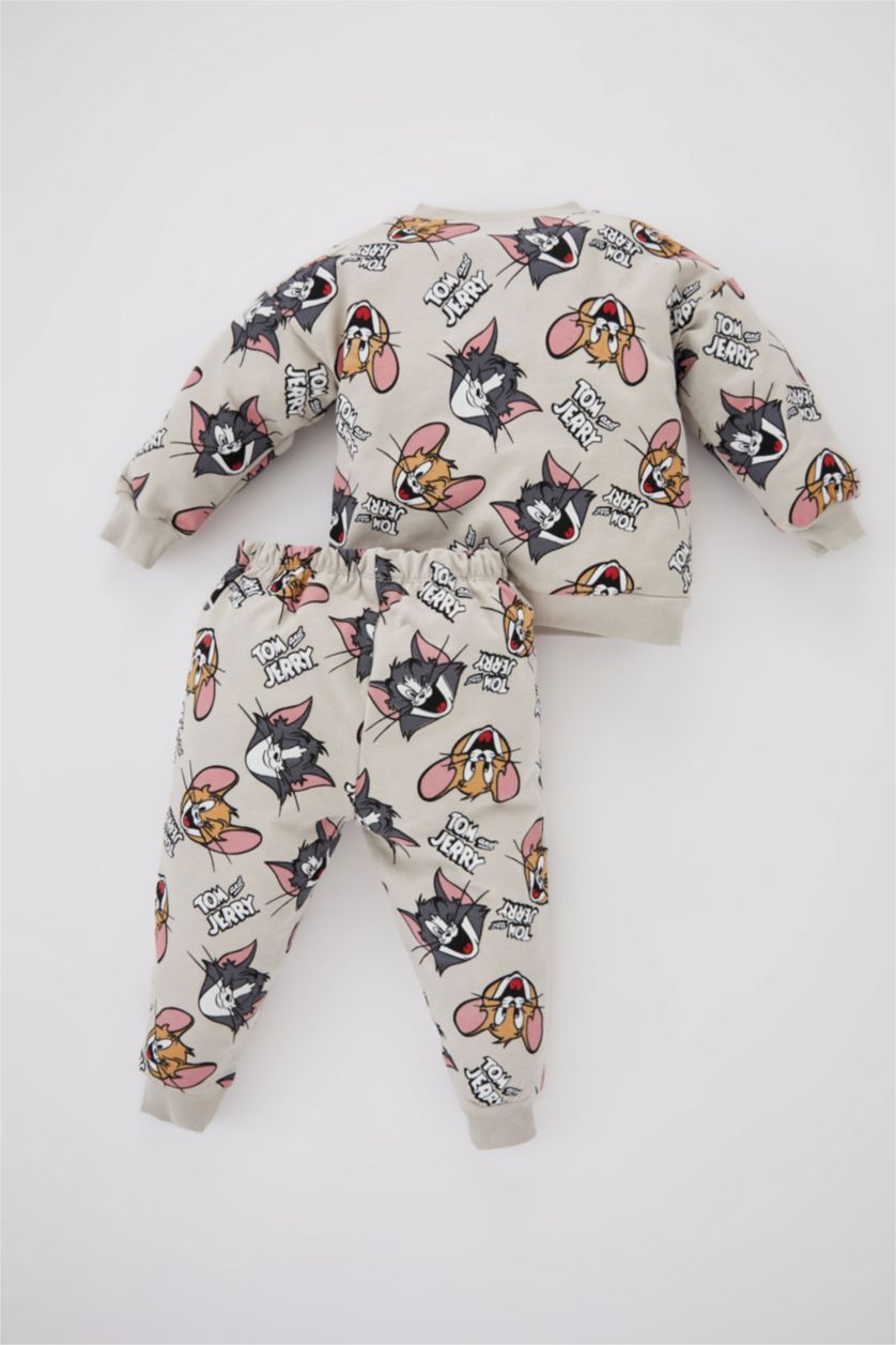Erkek Bebek Bej Erkek Bebek Tom & Jerry Sweatshirt Eşofman Altı 2'li Takım