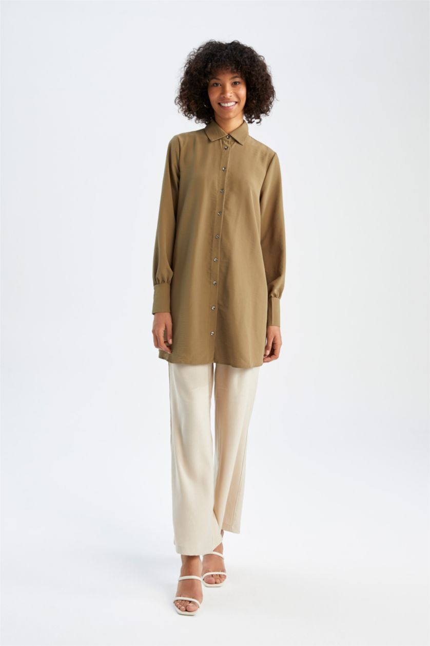 WOMAN Light Khaki Regular Fit Long Sleeve Tunic