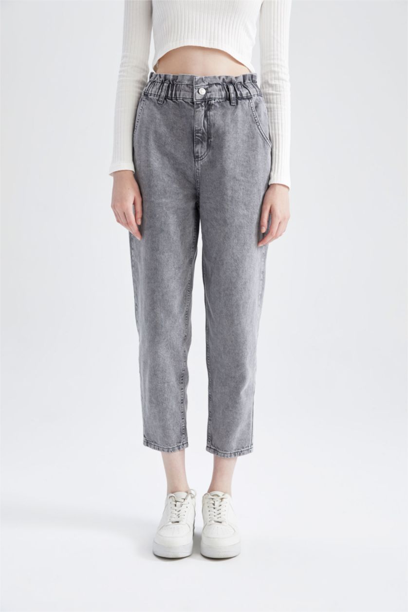 WOMAN Grey High Waist Paperbag Fit Trousers