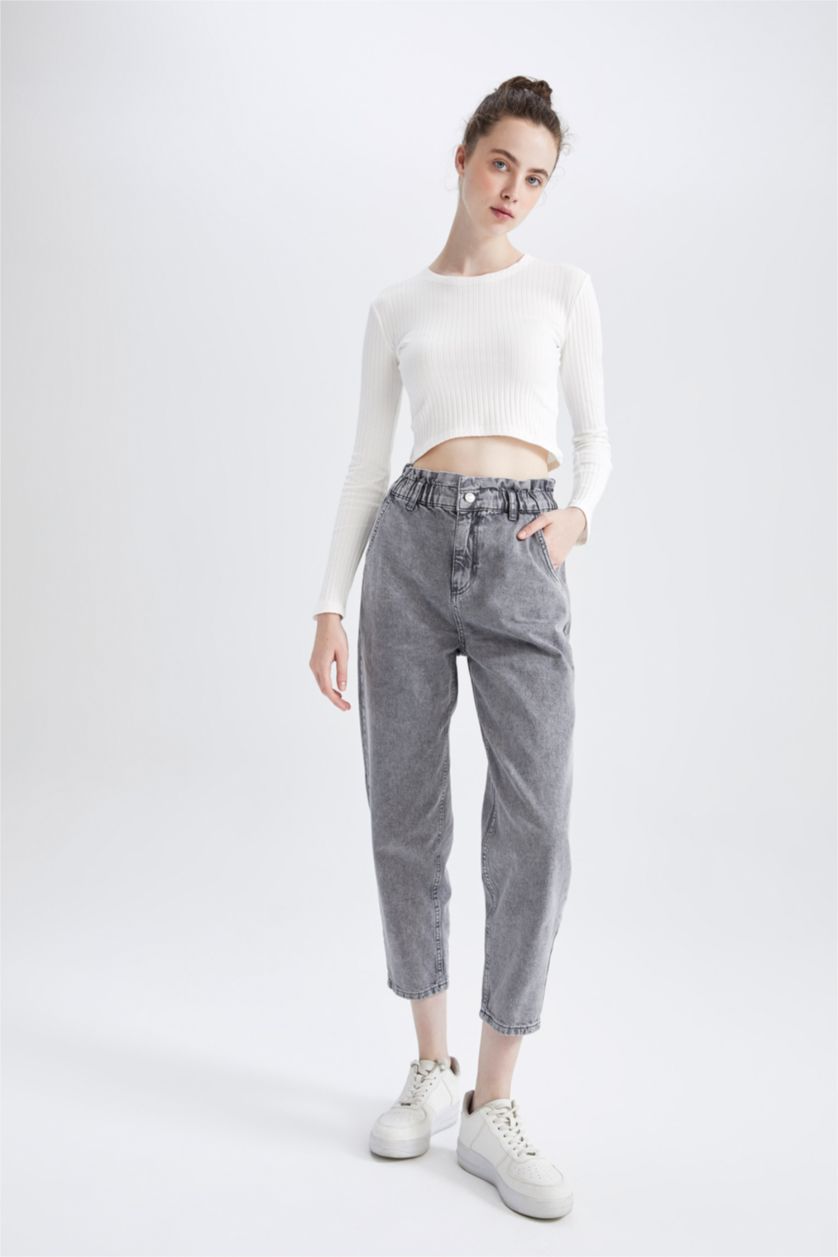 WOMAN Grey High Waist Paperbag Fit Trousers