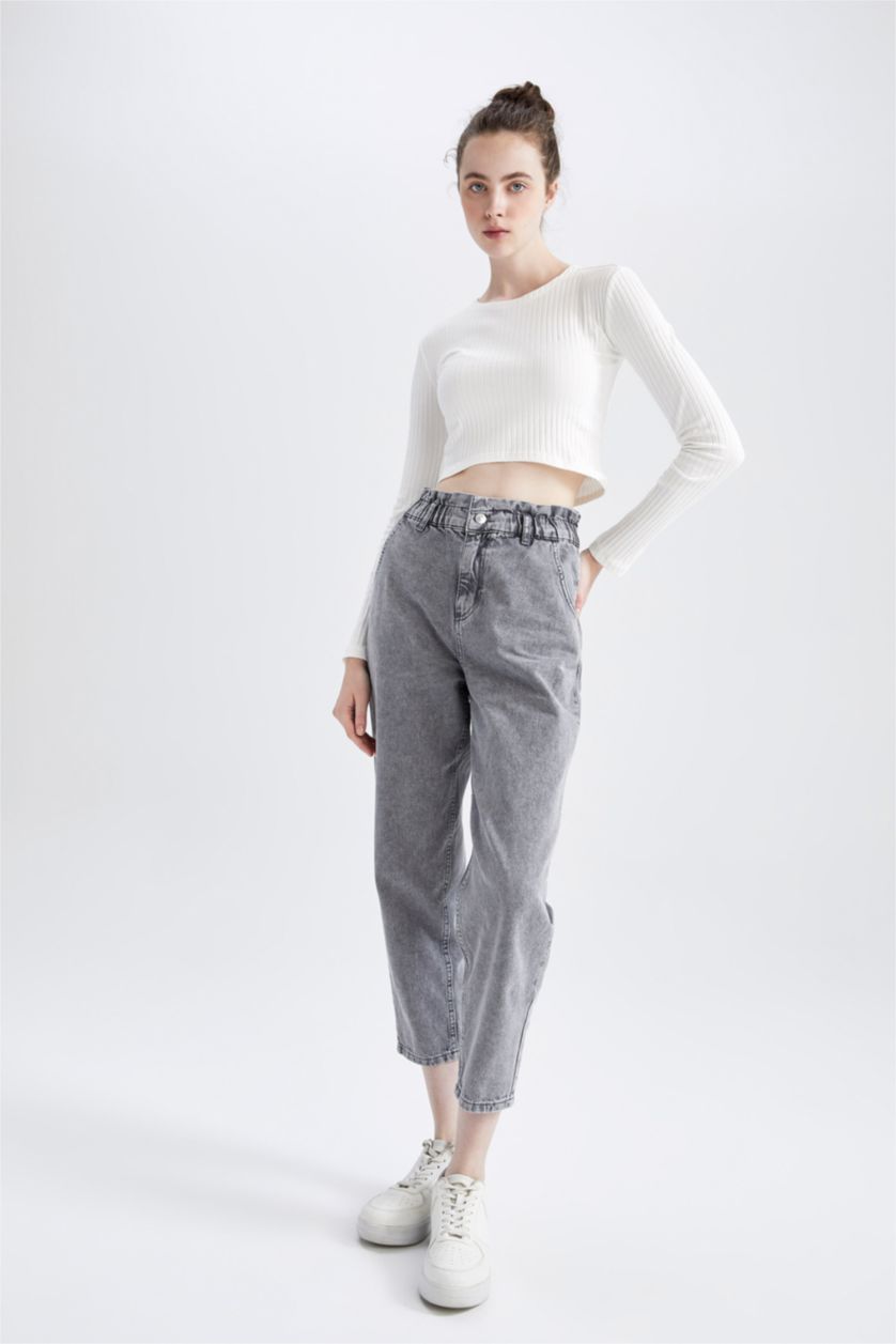 WOMAN Grey High Waist Paperbag Fit Trousers