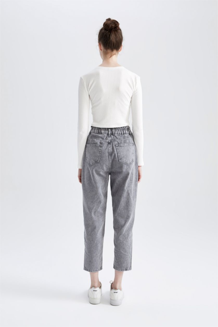 WOMAN Grey High Waist Paperbag Fit Trousers