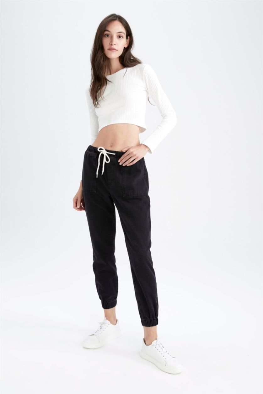 WOMAN Black High Waist Cargo Jogger Trousers