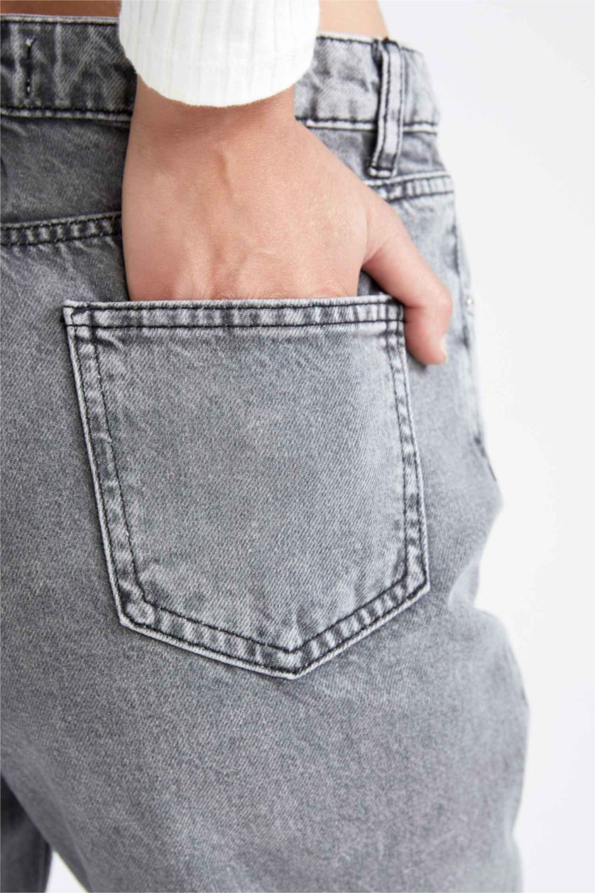 Kadın Gri Yüksek Bel Boyfrıend Pantolon