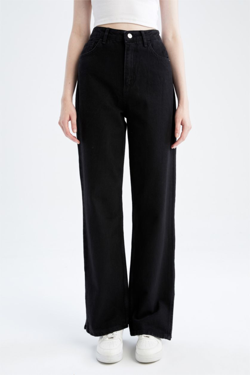 Kadın Siyah Yüksek Bel 90's Wıde Leg Pantolon