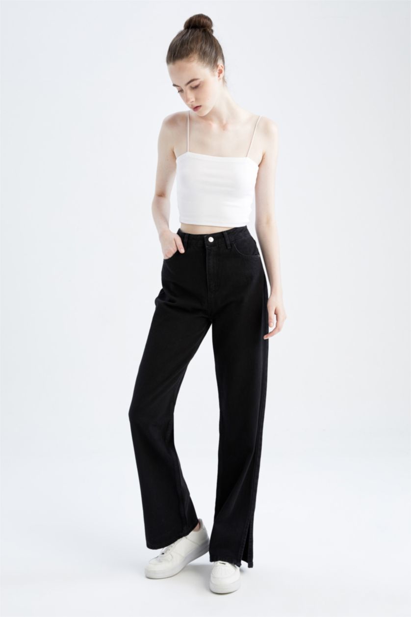 Kadın Siyah Yüksek Bel 90's Wıde Leg Pantolon