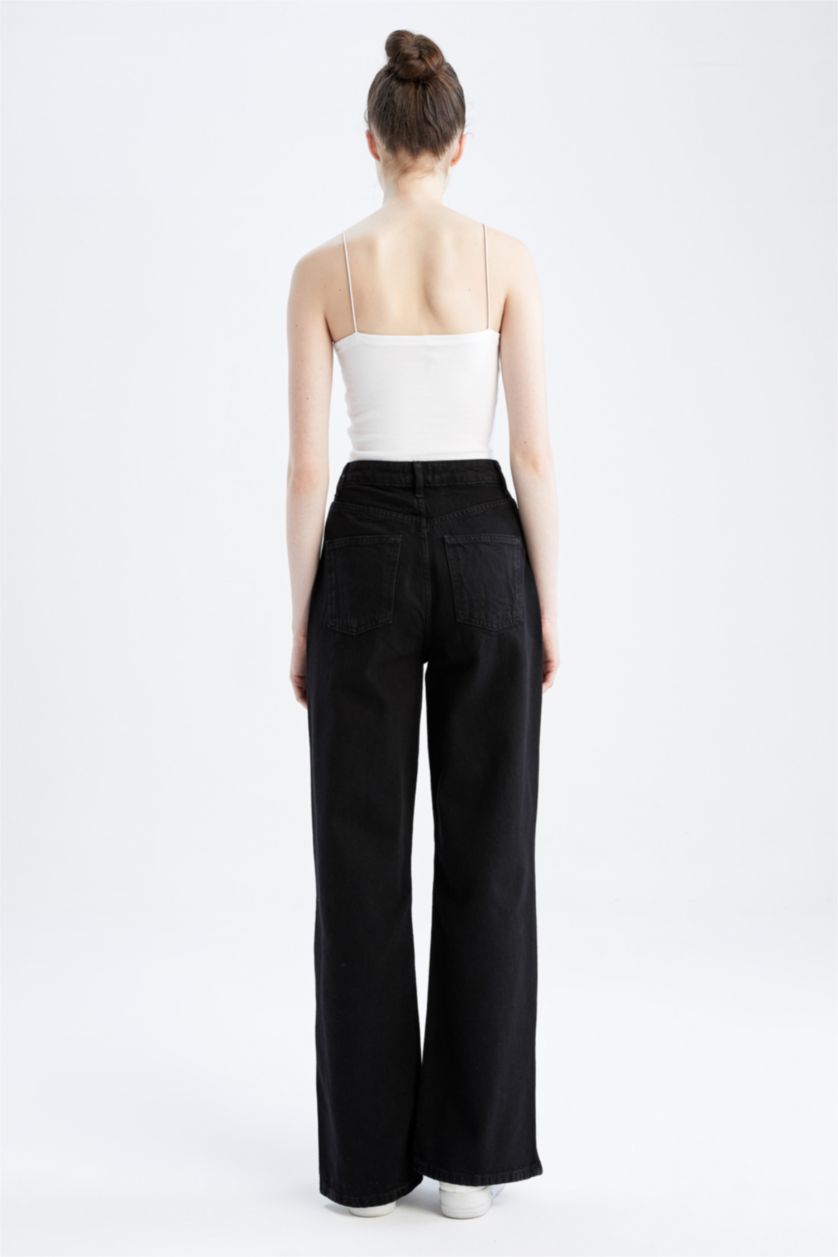Kadın Siyah Yüksek Bel 90's Wıde Leg Pantolon
