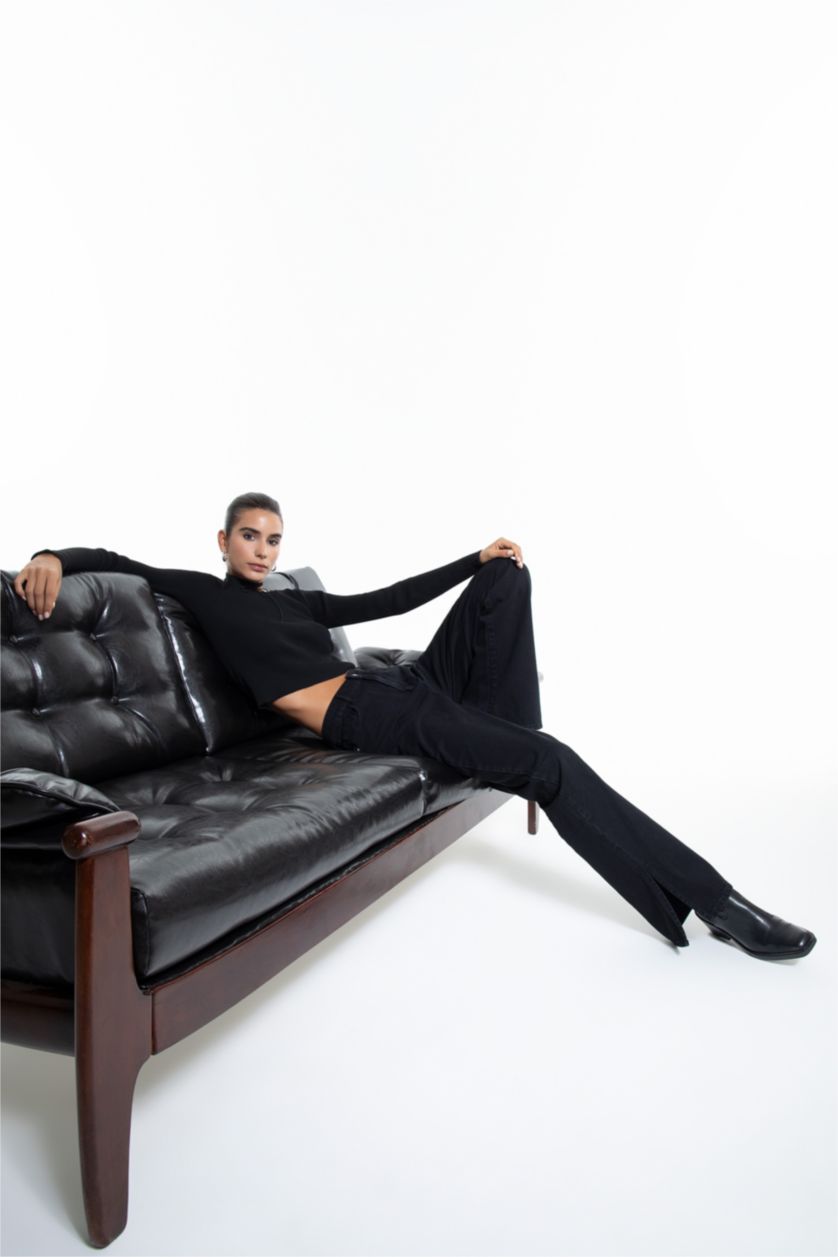 Kadın Siyah Yüksek Bel 90's Wıde Leg Pantolon