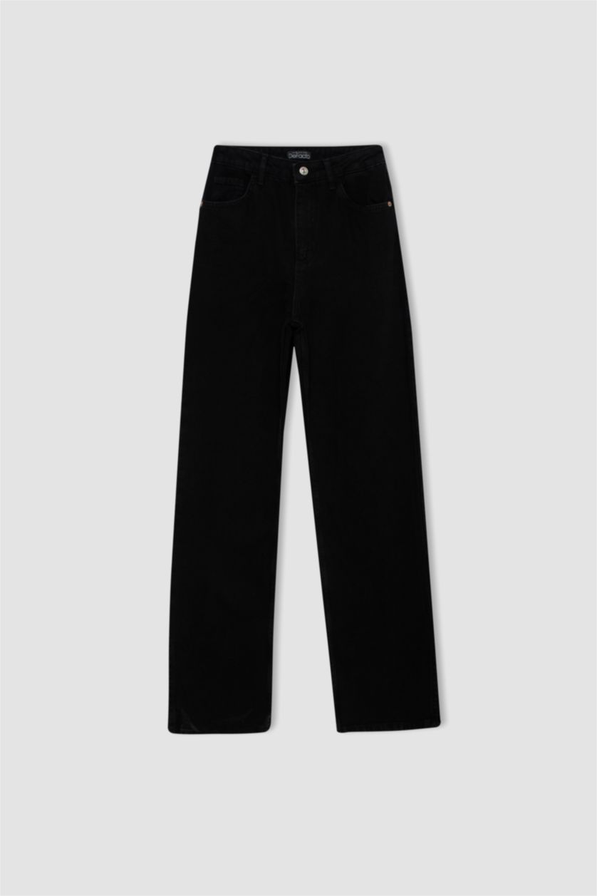 Kadın Siyah Yüksek Bel 90's Wıde Leg Pantolon