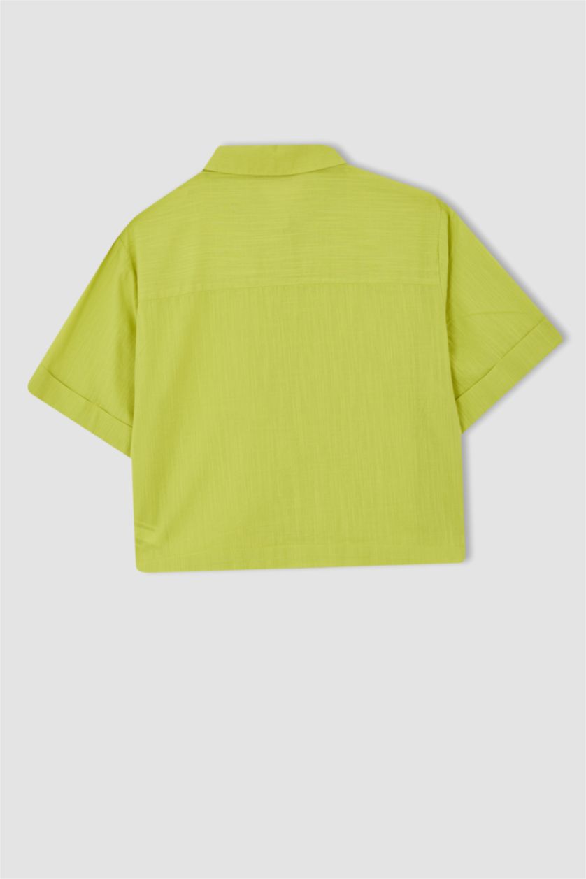 Woman Light Green Crop Short Sleeve Shirt