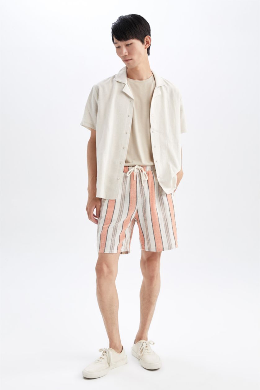 MAN Orange Regular Fit Striped Bermuda