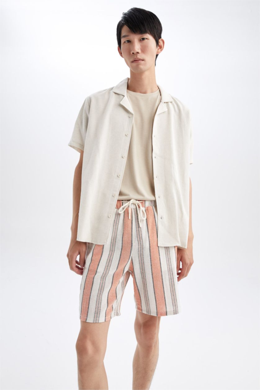 MAN Orange Regular Fit Striped Bermuda