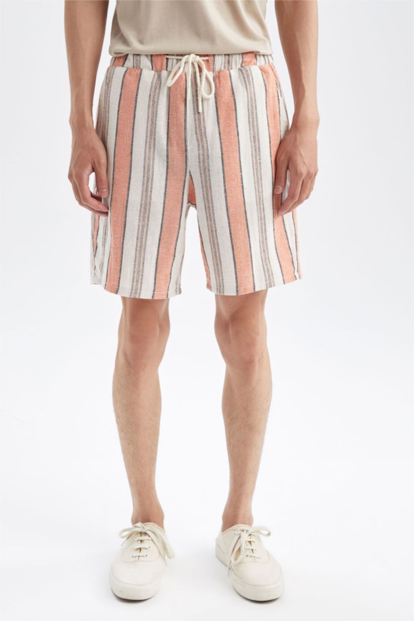 MAN Orange Regular Fit Striped Bermuda