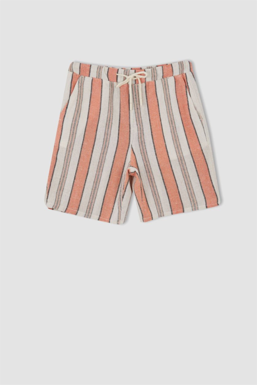 MAN Orange Regular Fit Striped Bermuda