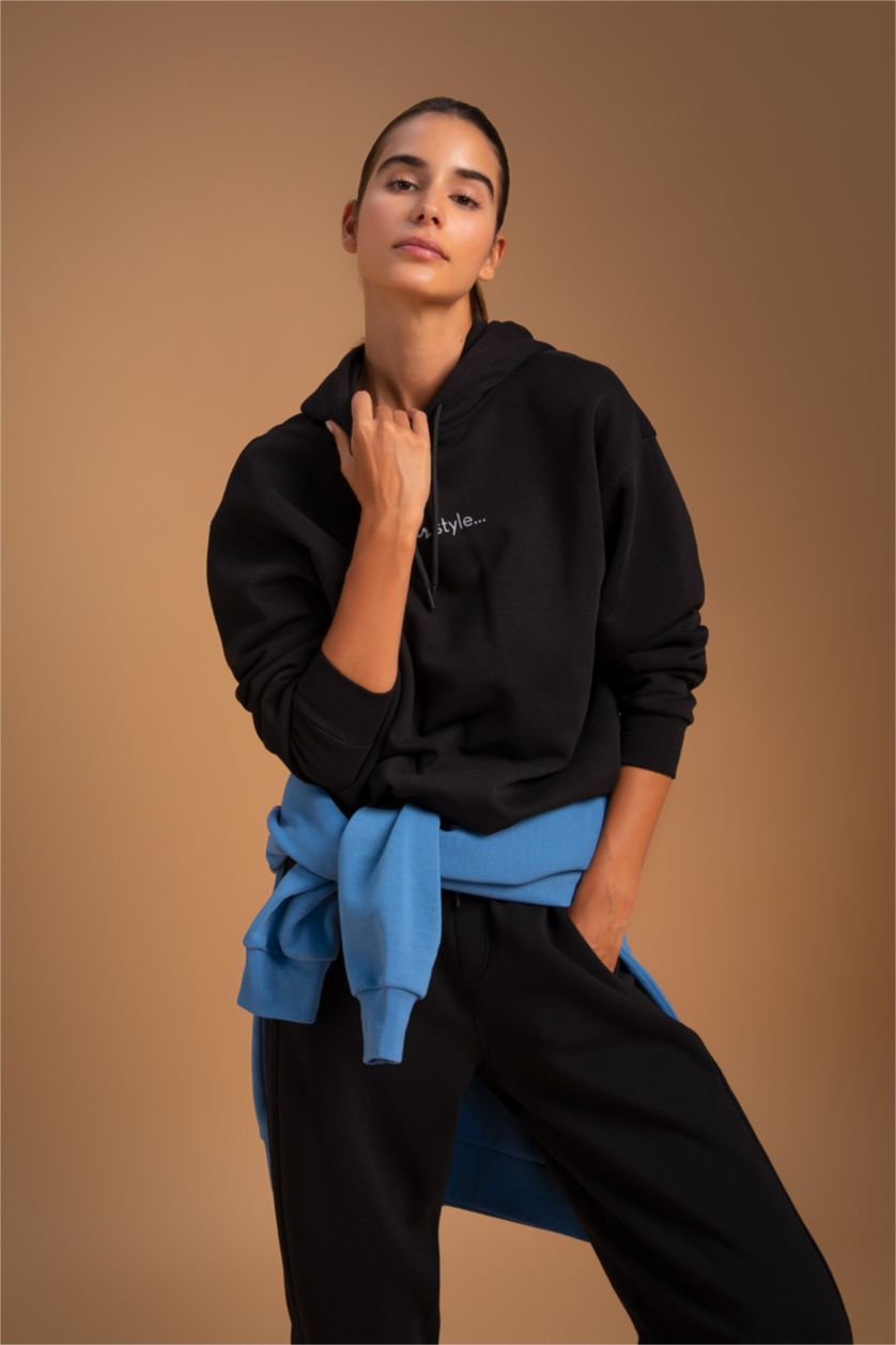 FEMME Noir Sweat- Shirt Coupe Oversize À capuche