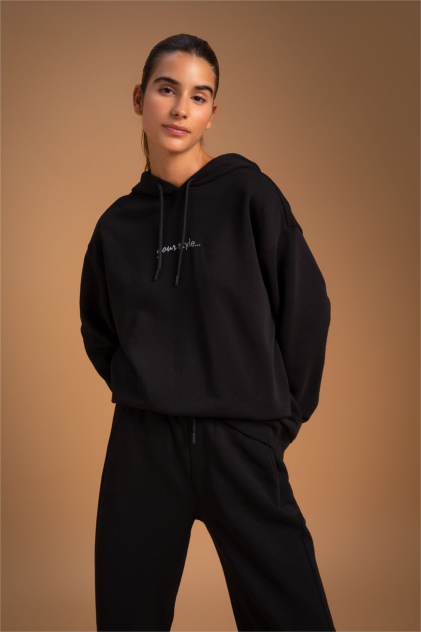 FEMME Noir Sweat- Shirt Coupe Oversize À capuche