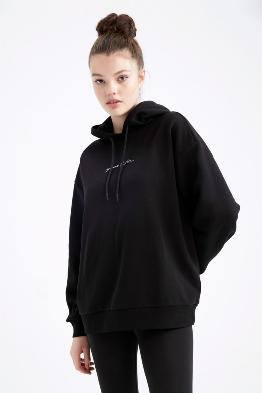 FEMME Noir Sweat- Shirt Coupe Oversize À capuche
