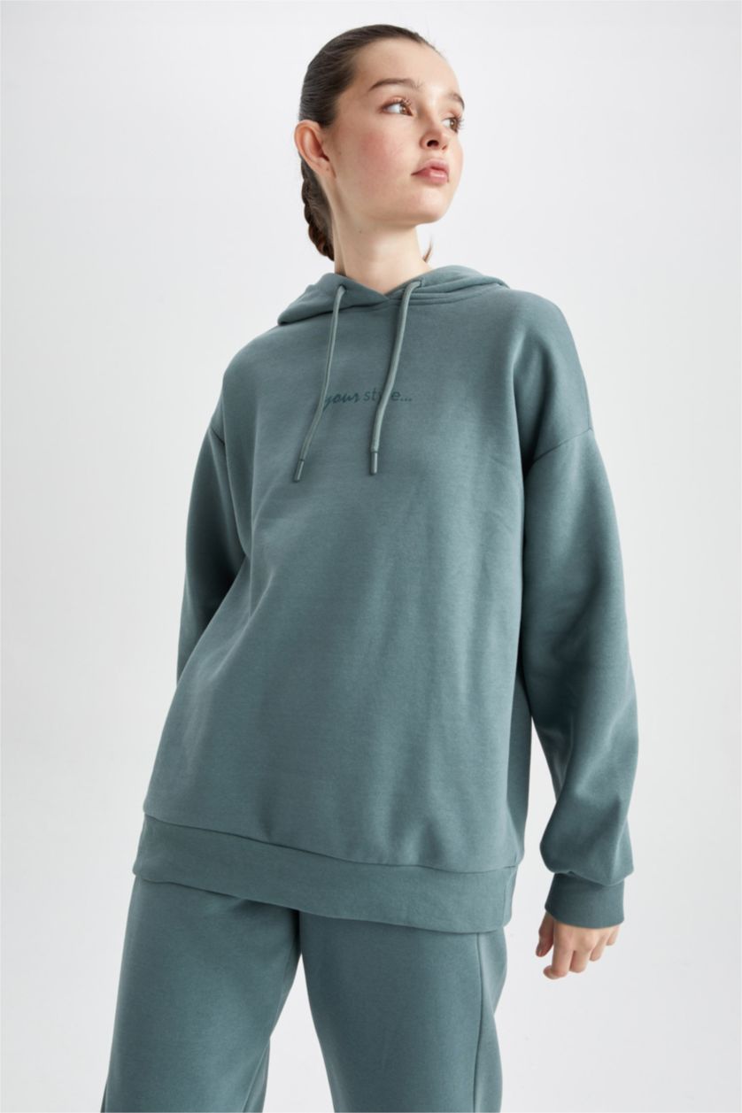 FEMME Vert Sweat- Shirt Coupe Oversize À capuche