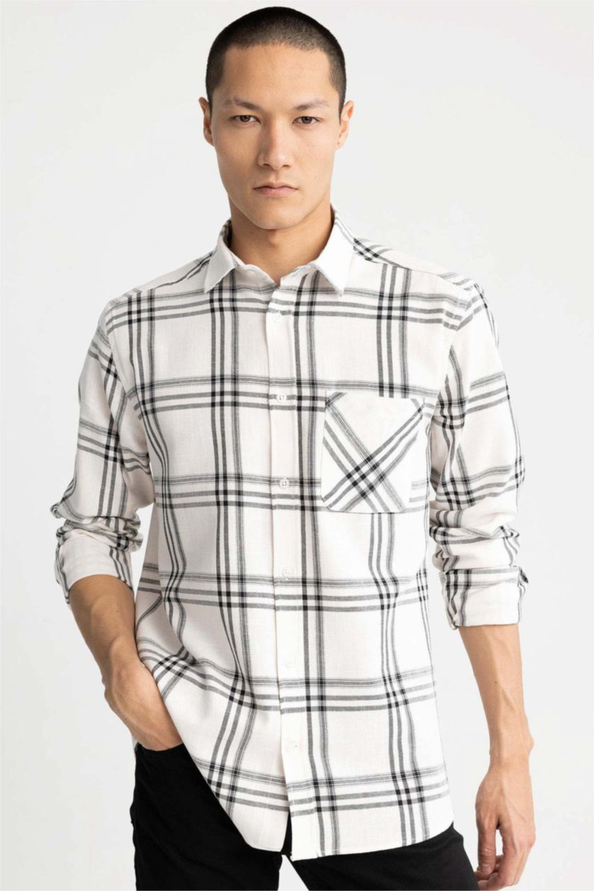 Мужчины Черный Рубашка приталенного кроя в клетку из 100% хлопка