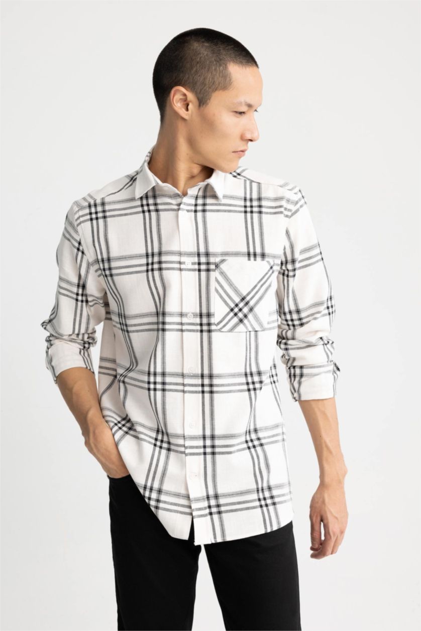 Мужчины Черный Рубашка приталенного кроя в клетку из 100% хлопка