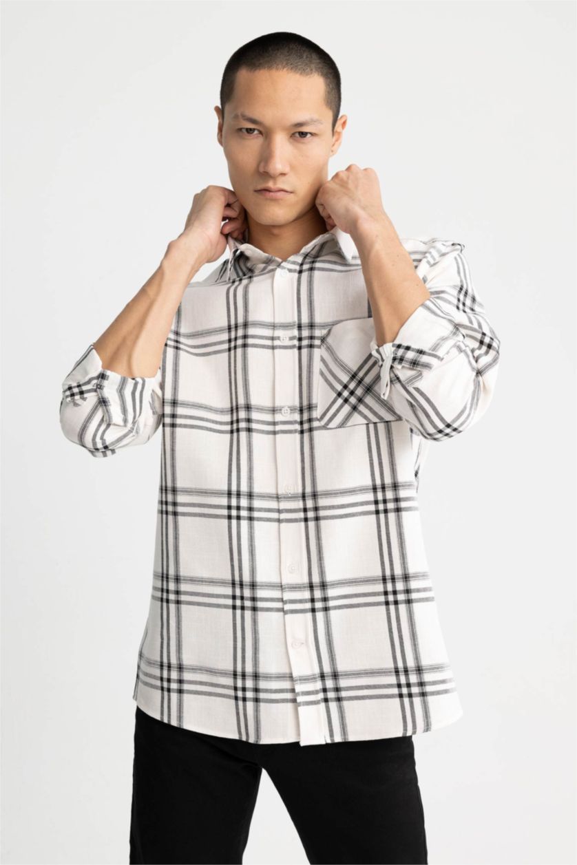 Мужчины Черный Рубашка приталенного кроя в клетку из 100% хлопка