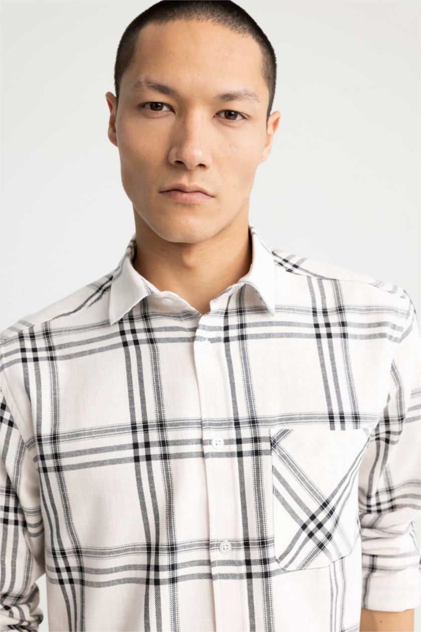 Мужчины Черный Рубашка приталенного кроя в клетку из 100% хлопка