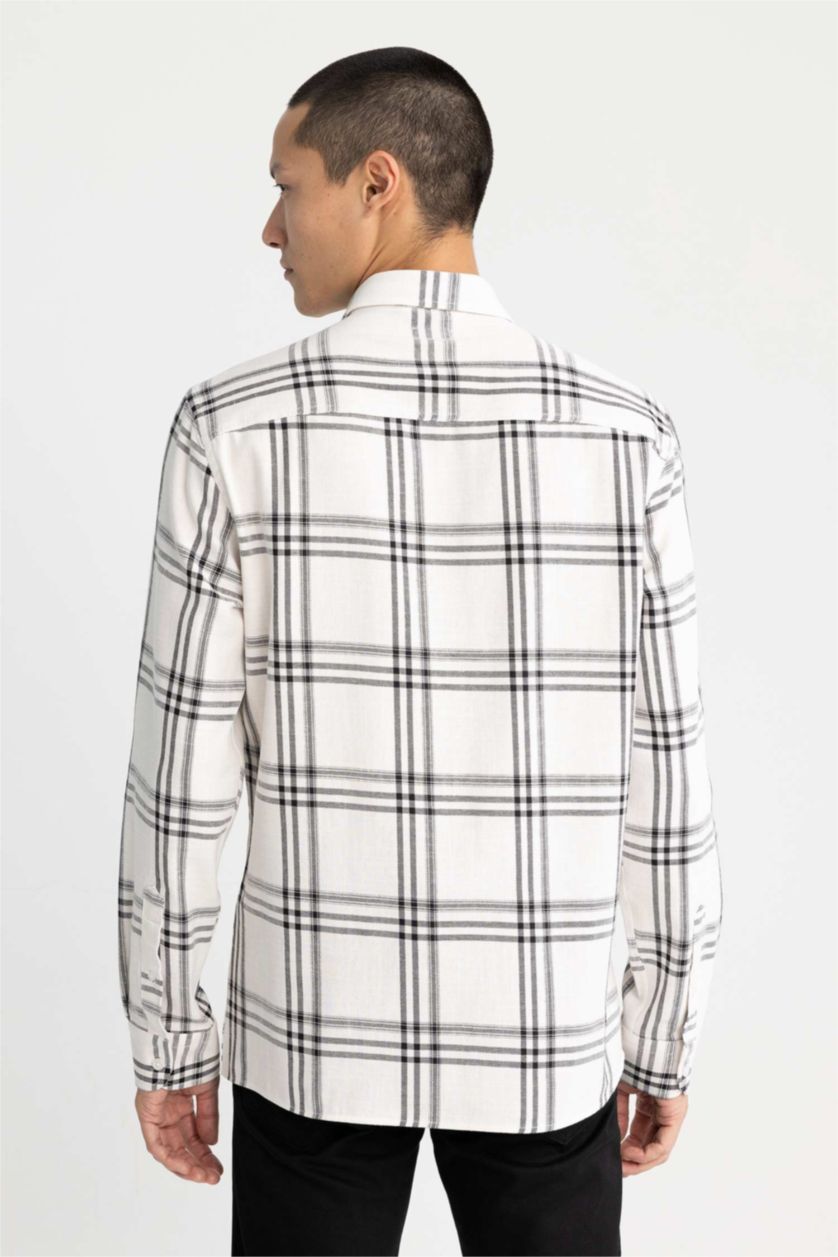 Мужчины Черный Рубашка приталенного кроя в клетку из 100% хлопка