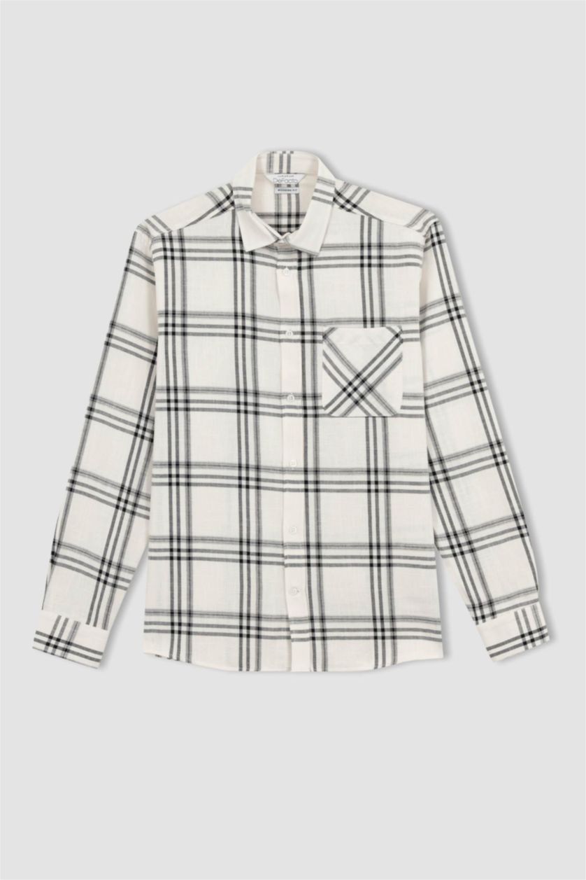 Мужчины Черный Рубашка приталенного кроя в клетку из 100% хлопка