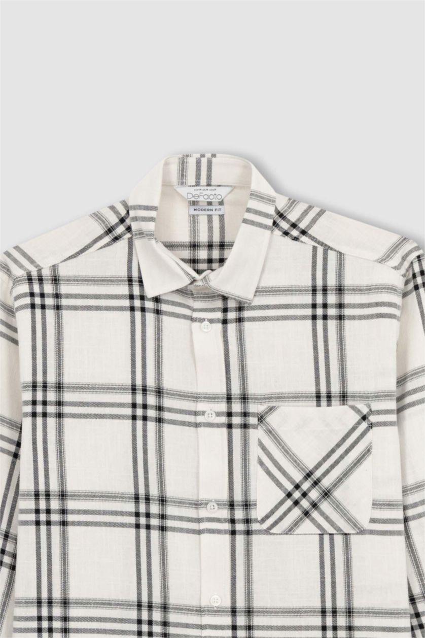 Мужчины Черный Рубашка приталенного кроя в клетку из 100% хлопка