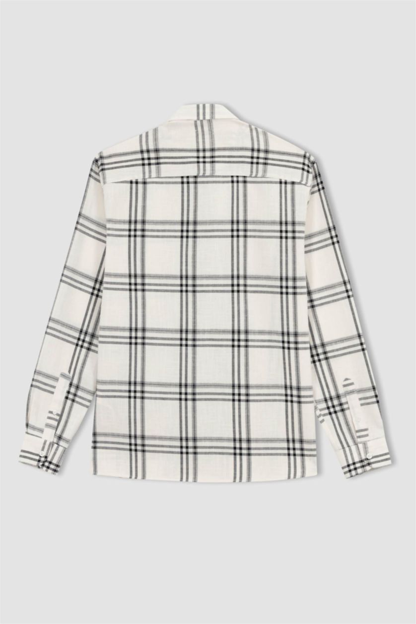 Мужчины Черный Рубашка приталенного кроя в клетку из 100% хлопка