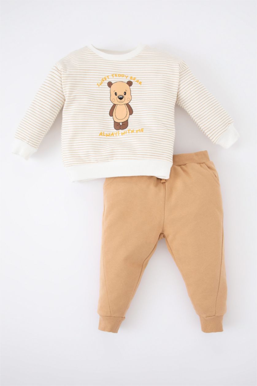 BABY BOY Ecru 2 piece Regular Fit Crew Neck Animal Set