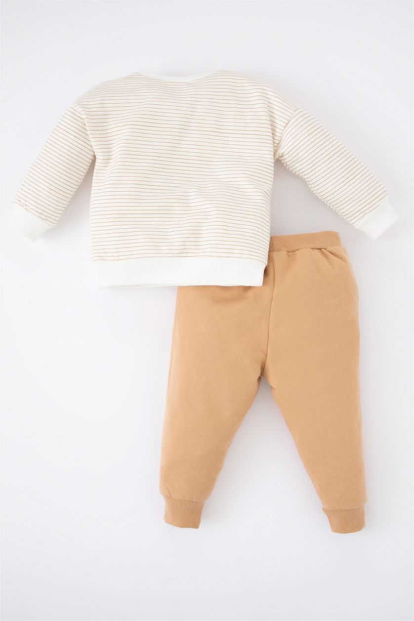 BABY BOY Ecru 2 piece Regular Fit Crew Neck Animal Set