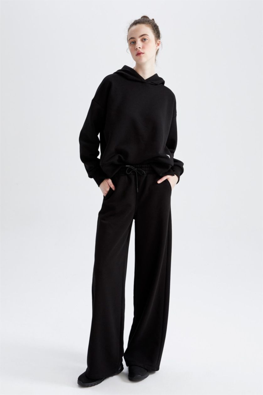 FEMME Noir Pantalon Tissu Sweat Épais Coupe standard DeFactoFit Ourlet large