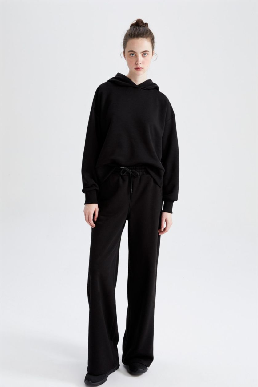 FEMME Noir Pantalon Tissu Sweat Épais Coupe standard DeFactoFit Ourlet large