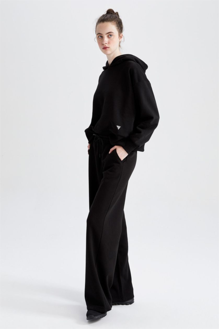 FEMME Noir Pantalon Tissu Sweat Épais Coupe standard DeFactoFit Ourlet large