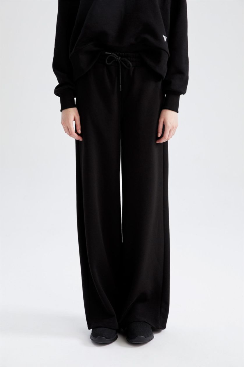 FEMME Noir Pantalon Tissu Sweat Épais Coupe standard DeFactoFit Ourlet large