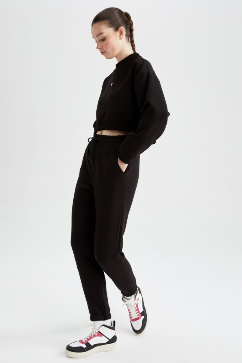 FEMME Noir Pantalon Tissu Sweat Épais Coupe standard DeFactoFit Jogging