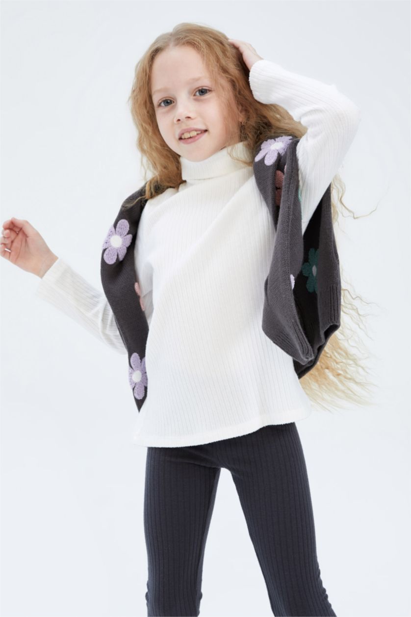 Kız Çocuk - Genç Kız Bej Kız Çocuk Balıkçı Yaka Fitilli Kaşkorse Uzun Kollu Tişört