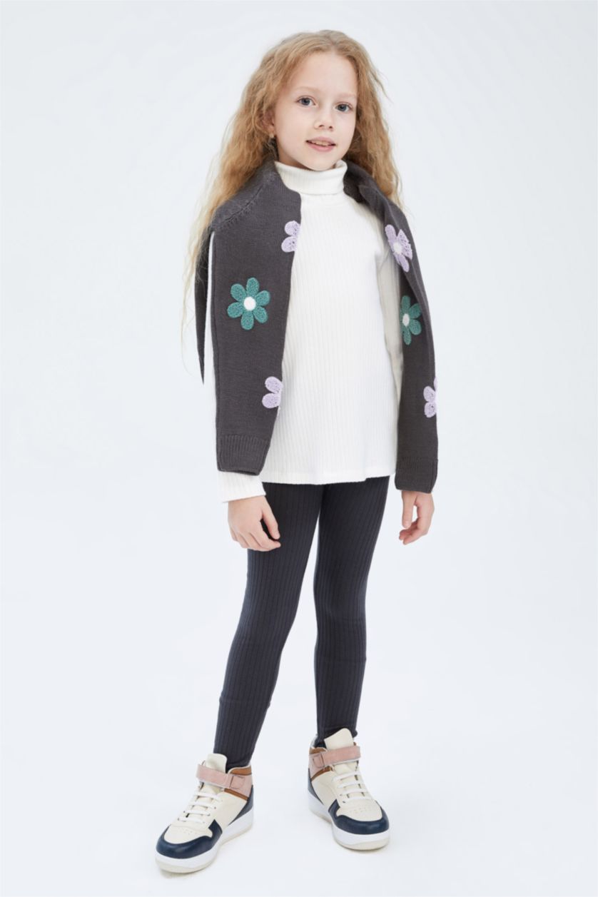 Kız Çocuk - Genç Kız Bej Kız Çocuk Balıkçı Yaka Fitilli Kaşkorse Uzun Kollu Tişört