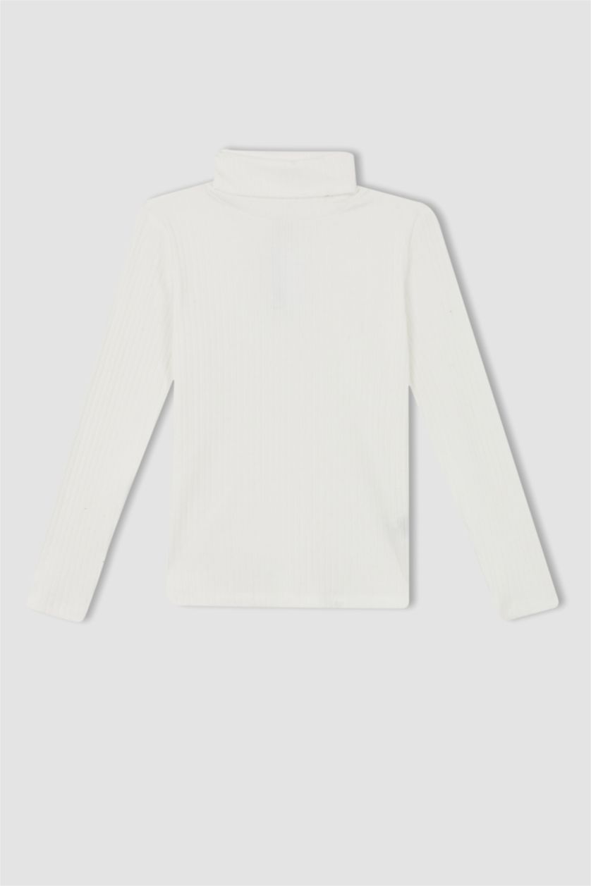 Kız Çocuk - Genç Kız Bej Kız Çocuk Balıkçı Yaka Fitilli Kaşkorse Uzun Kollu Tişört