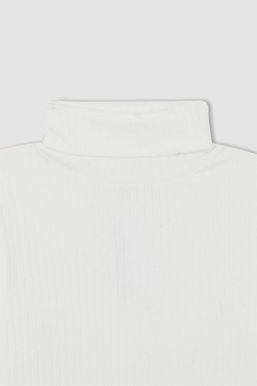 Kız Çocuk - Genç Kız Bej Kız Çocuk Balıkçı Yaka Fitilli Kaşkorse Uzun Kollu Tişört