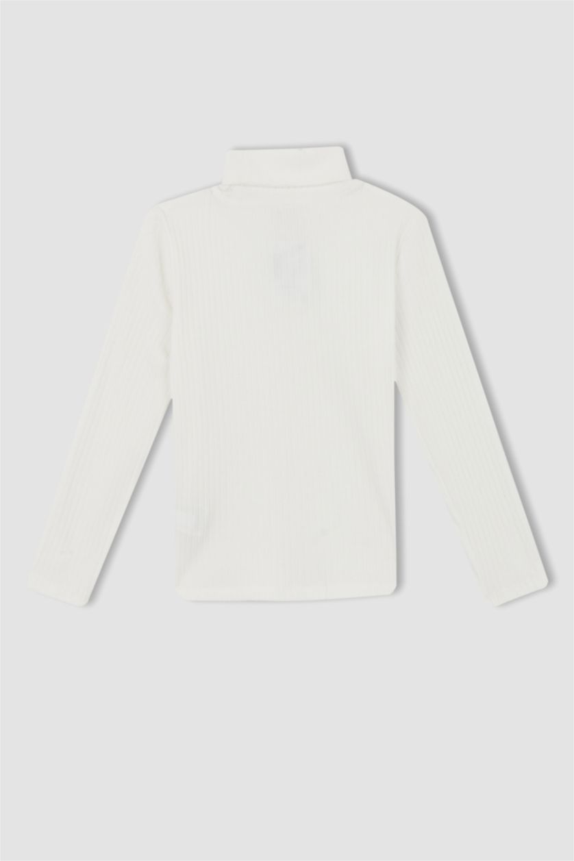 Kız Çocuk - Genç Kız Bej Kız Çocuk Balıkçı Yaka Fitilli Kaşkorse Uzun Kollu Tişört