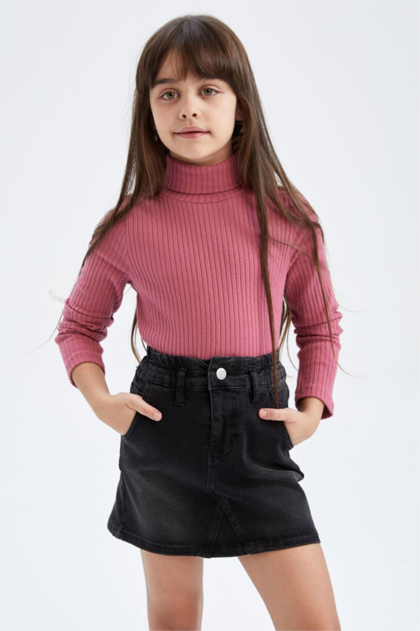 Kız Çocuk - Genç Kız Gülkurusu Kız Çocuk Balıkçı Yaka Fitilli Kaşkorse Uzun Kollu Tişört