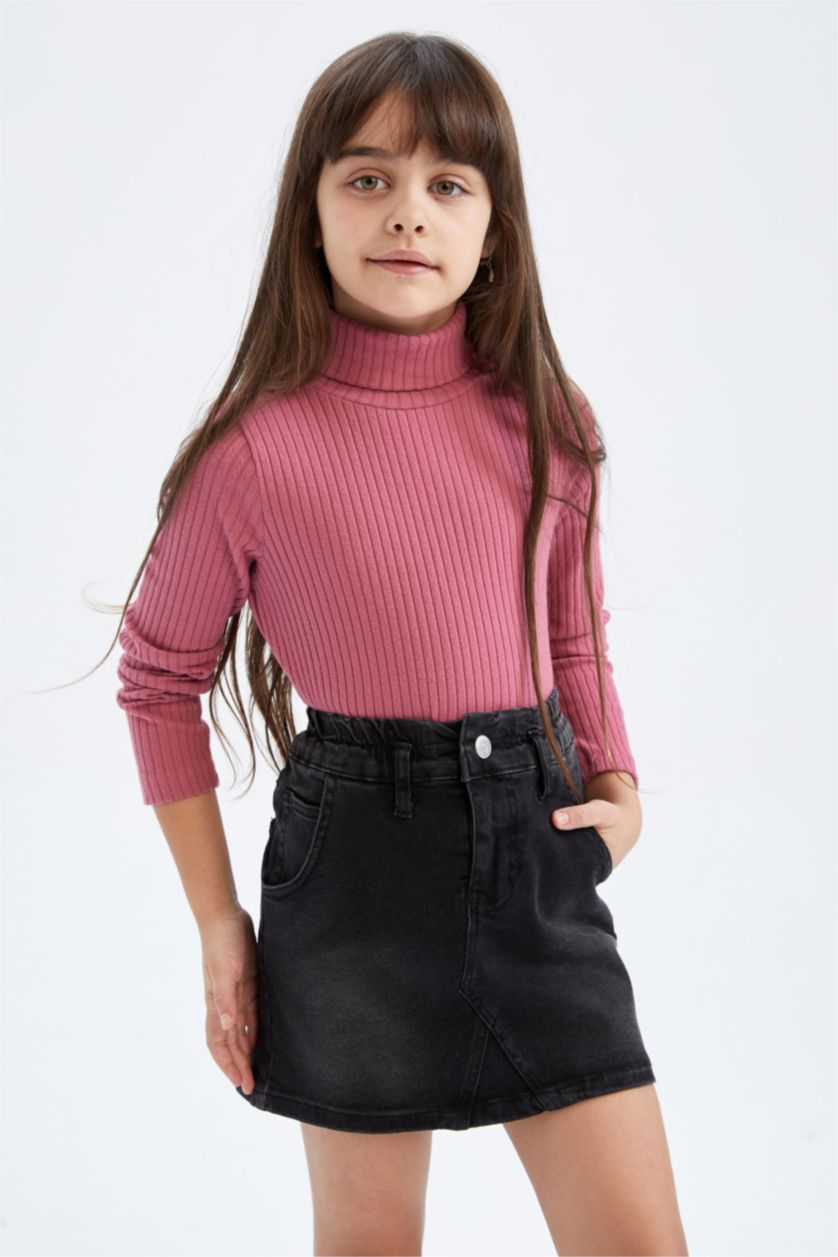 Kız Çocuk - Genç Kız Gülkurusu Kız Çocuk Balıkçı Yaka Fitilli Kaşkorse Uzun Kollu Tişört