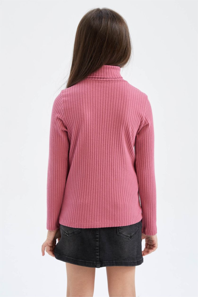 Kız Çocuk - Genç Kız Gülkurusu Kız Çocuk Balıkçı Yaka Fitilli Kaşkorse Uzun Kollu Tişört